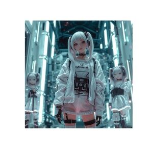 HANDCRAFTED digital art print White Graphic Jacket with Black Accents on anime